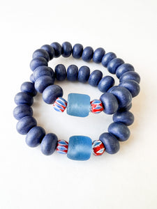 Royal Glass and Navy Blue Wood Bracelet