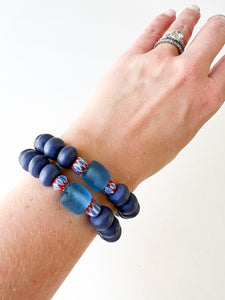 Royal Glass and Navy Blue Wood Bracelet