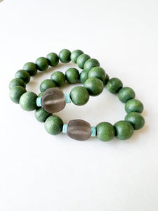 Charcoal and Mix of Greens Wood Bracelet