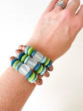 Load image into Gallery viewer, Mix of Greens Sea Glass and Brown Wood Bracelet
