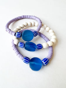 Royal Glass and Lavender Clay Bracelet