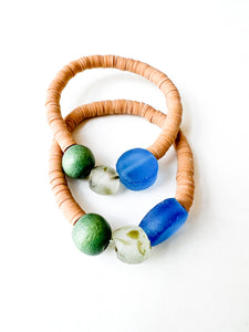 Recycled Blue and Green with Khaki Clay Bracelet