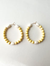 Load image into Gallery viewer, Lemon and White Wood Hoops