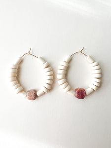 Vintage Pink and White Wood Disc Hoops