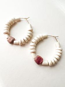 Vintage Pink and White Wood Disc Hoops