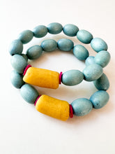 Load image into Gallery viewer, Sunflower Yellow and Light Blue Wood Bracelet
