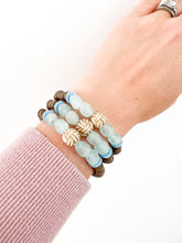 Load image into Gallery viewer, Sky Blue Sea Glass and Chocolate Brown Clay Bracelet