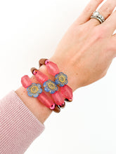 Load image into Gallery viewer, Blue Acrylic Floral with Pink Sea Glass Bracelet