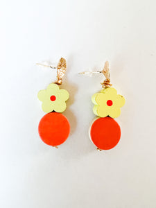 Hand Painted Clementine and Sunny Yellow Floral Earring