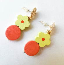 Load image into Gallery viewer, Hand Painted Clementine and Sunny Yellow Floral Earring