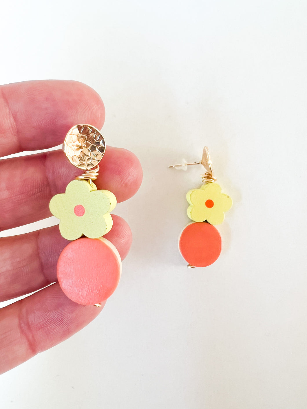 Hand Painted Clementine and Sunny Yellow Floral Earring