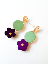 Load image into Gallery viewer, Hand Painted Mint and Violet Floral Post Earring
