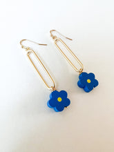 Load image into Gallery viewer, Royal Blue Floral Oblong Drop Hoop Earring