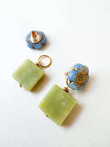 Blue Floral and Sage Gem 'Wear It Two Ways' Earring
