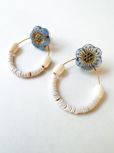 Sky Blue Floral and White Wood 'Wear It Two Ways' Earring