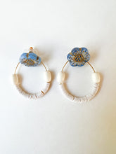 Load image into Gallery viewer, Sky Blue Floral and White Wood &#39;Wear It Two Ways&#39; Earring