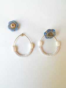 Sky Blue Floral and White Wood 'Wear It Two Ways' Earring