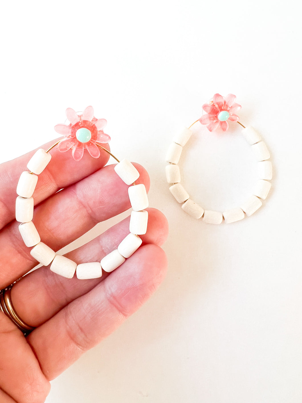 Ballet Pink and White Wood 'Wear It Two Ways' Earring