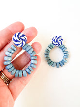 Load image into Gallery viewer, Blue Wood Disc Rope Post Earrings