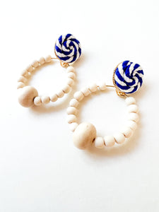 White and Natural Wood Rope Post Earrings