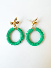 Load image into Gallery viewer, Grass Green Clay Floral Hoop Earrings