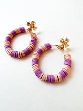 Load image into Gallery viewer, Peach and Lavender Color Block Floral Hoops