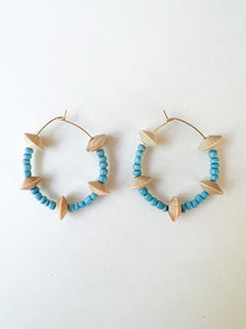 Turquoise and Unfinished Bicone Wood Hoops