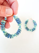 Load image into Gallery viewer, Mint and Soft Blue Wood Disc Hoops