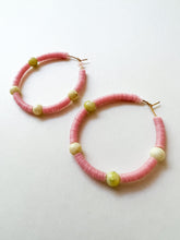 Load image into Gallery viewer, Ballet Pink Vinyl and Gemstone Hoops