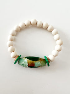 Emerald and Almond Hand Painted Wood Bracelet