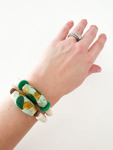 Emerald and Almond Hand Painted Wood Bracelet