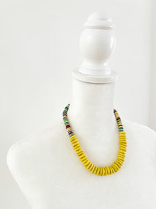 Sunny Yellow Glass and Confetti Clay Beaded Necklace