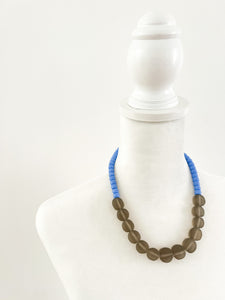 Sky Blue and Charcoal Sea Glass Beaded Necklace
