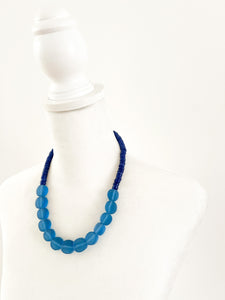 Mix of Blue Glass Beaded Necklace