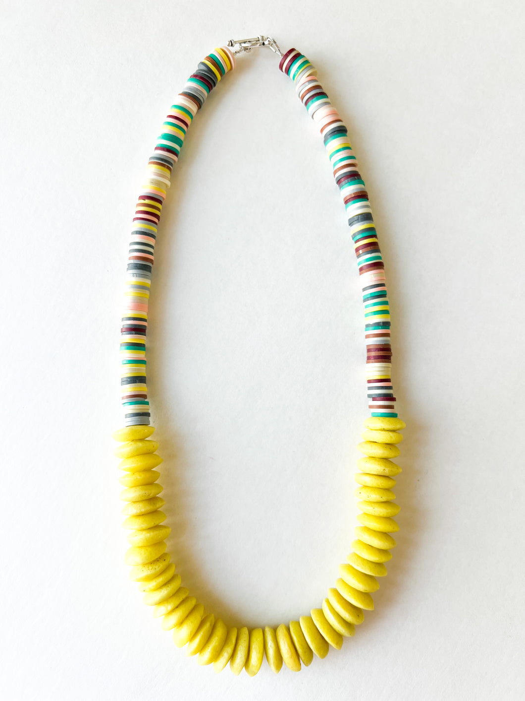 Sunny Yellow Glass and Confetti Clay Beaded Necklace