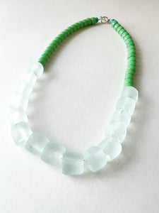Grass and Icy Green Glass Beaded Necklace