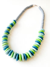 Load image into Gallery viewer, Gray and Mixed Green and Blue Glass Beaded Necklace