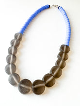 Load image into Gallery viewer, Sky Blue and Charcoal Sea Glass Beaded Necklace