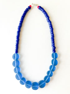 Mix of Blue Glass Beaded Necklace