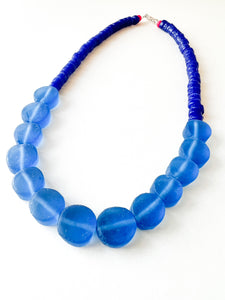 Mix of Blue Glass Beaded Necklace