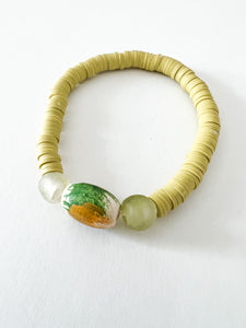 Hand Painted Green Wood with Olive Clay Bracelet