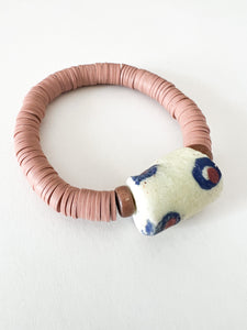 Dusty Rose Clay with Wood and Glass Bracelet