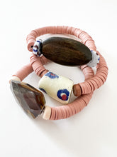 Load image into Gallery viewer, Dusty Rose Clay with Wood and Glass Bracelet