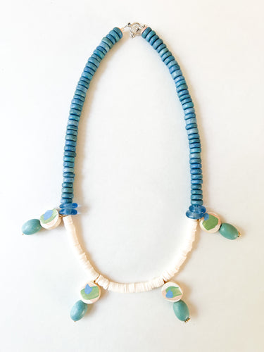 Hand Painted Blue and Shell White Sea Spray Necklace