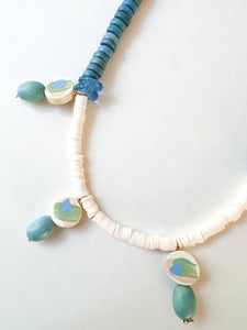 Hand Painted Blue and Shell White Sea Spray Necklace