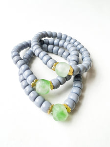 Gray and Light Green Sea Glass Floral Bracelet