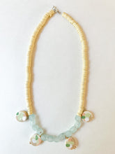 Load image into Gallery viewer, Hand Painted Sunset Yellow and Aqua Sea Spray Necklace