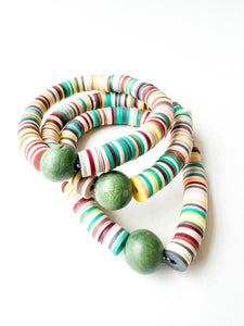 Green Wood and Confetti Clay Bracelet