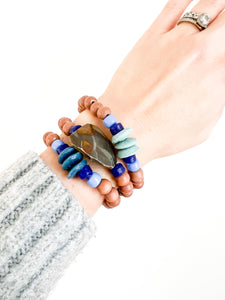 Gemstone and Recycled Royal Blue Glass Bracelet
