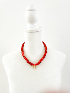 Coral Brass Heart Charm Necklace